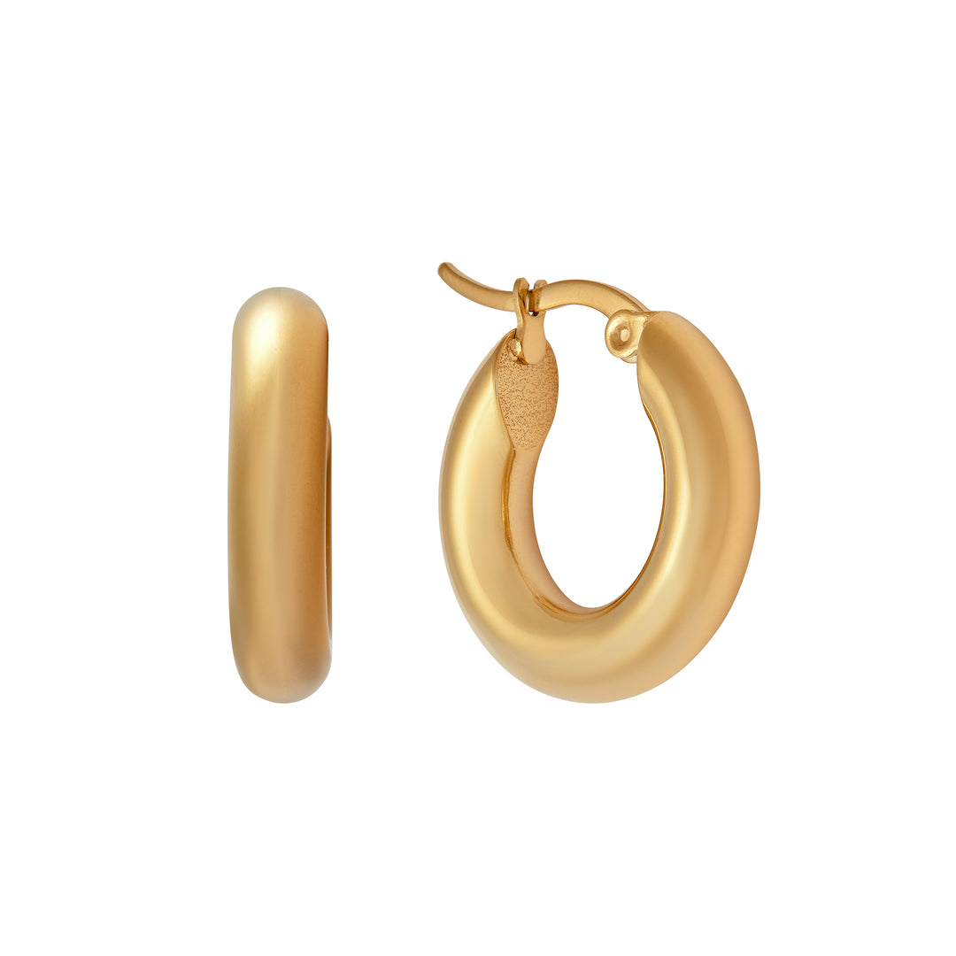 Chunky 18k gold plated gold hoop earrings – lightweight, waterproof womens jewellery by Rani and Co