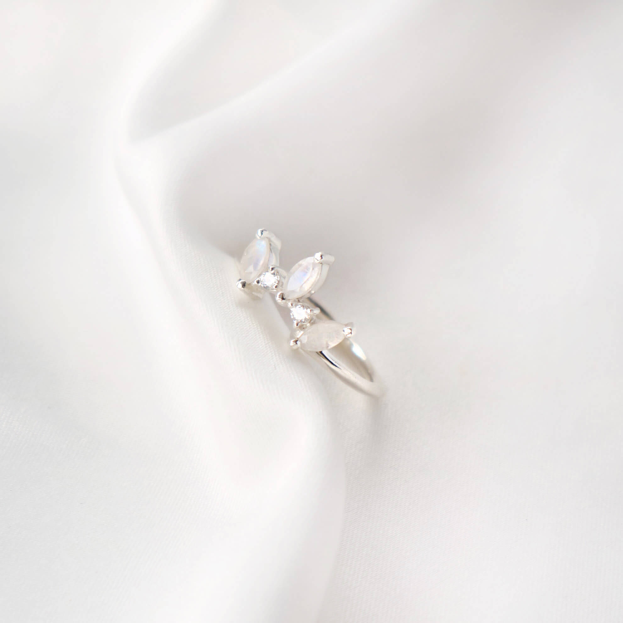 Minimalist moonstone ring in silver womens jewellery designed by Rani and Co for everyday elegance