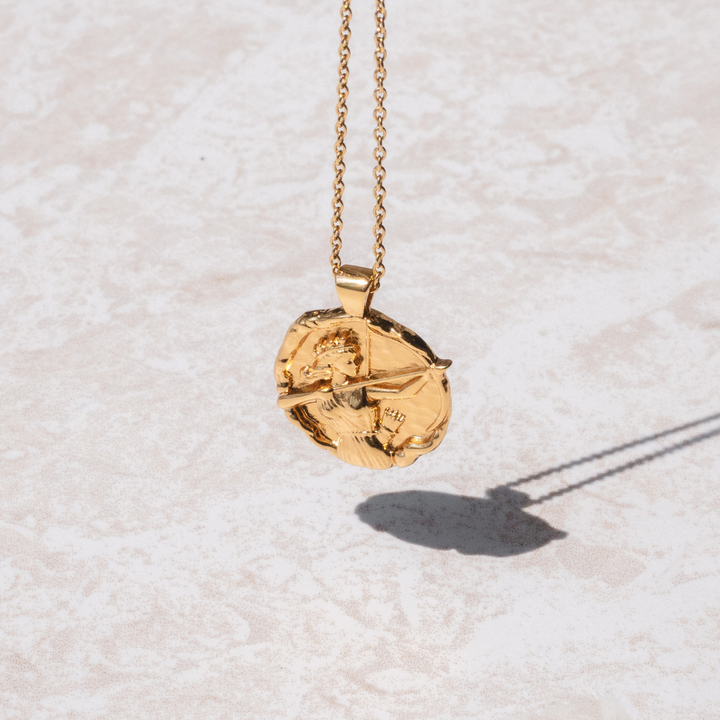 Elegant 18k plated gold necklace featuring the goddess Artemis by Rani and Co womens jewellery