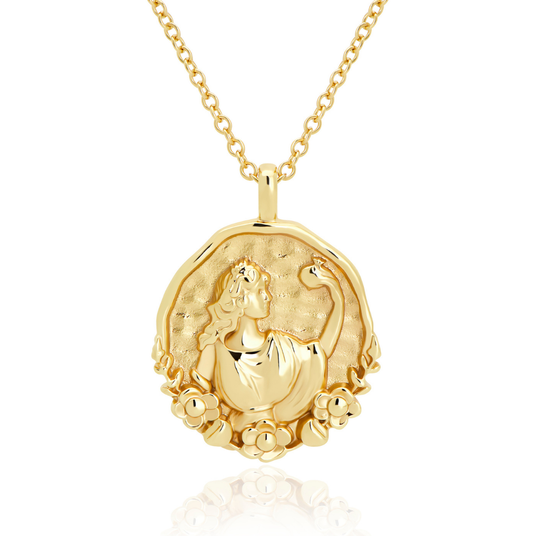 Goddess Persephone necklace in 18k gold plated with pendant by Rani and Co womens jewellery