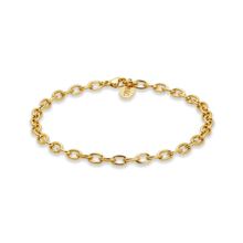 Elegant gold chain bracelet with classic cable links designed as a charm bracelet by Rani and Co jewellery