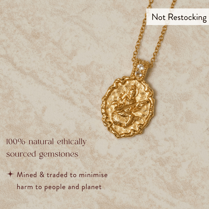 Limited Edition Goddess Saraswati Blue Topaz Necklace with ethically sourced natural blue topaz gemstone.