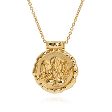 Gold pendant necklace featuring Hindu goddess Durga in 18k plated finish by Rani and Co womens jewellery