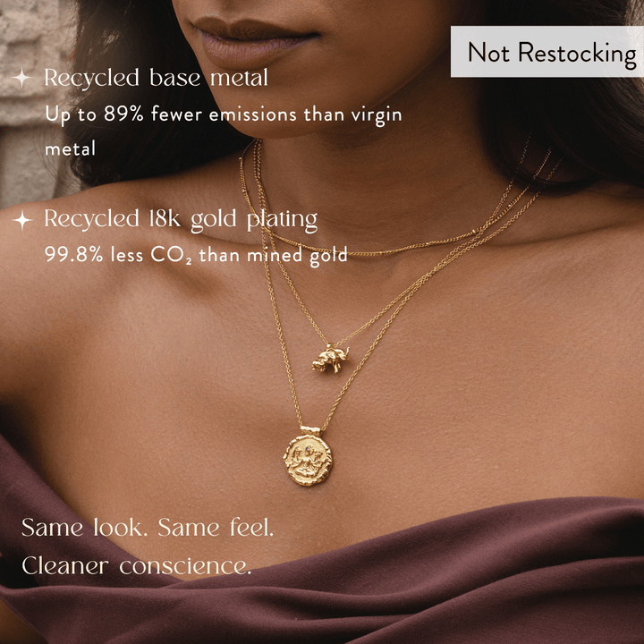 Limited Edition Goddess Durga Amethyst Necklace crafted from recycled 18k gold-plated recycled brass.