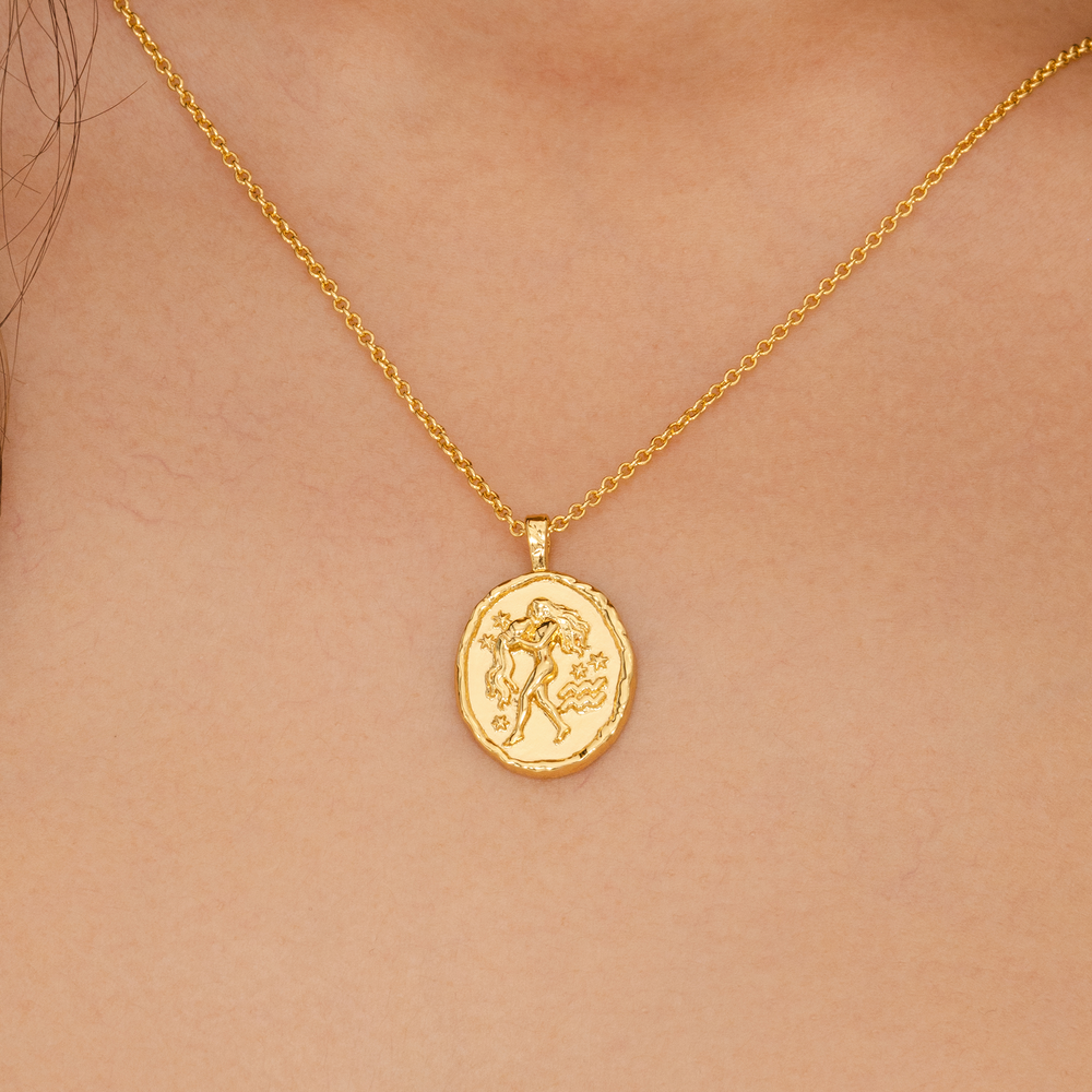 Rani & Co. gold plated Aquarius necklace, star sign medallion pendant astrology gift for her