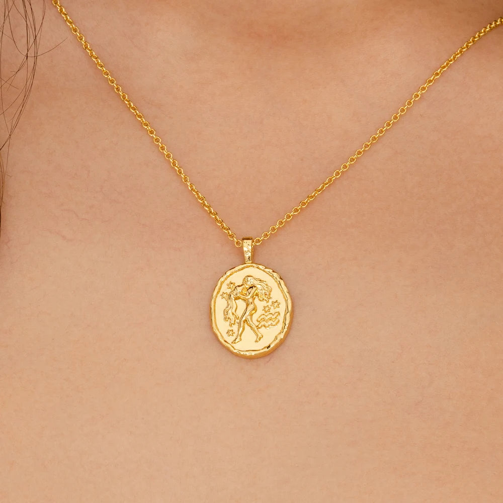 Rani & Co. gold plated Aquarius necklace, star sign medallion pendant astrology gift for her