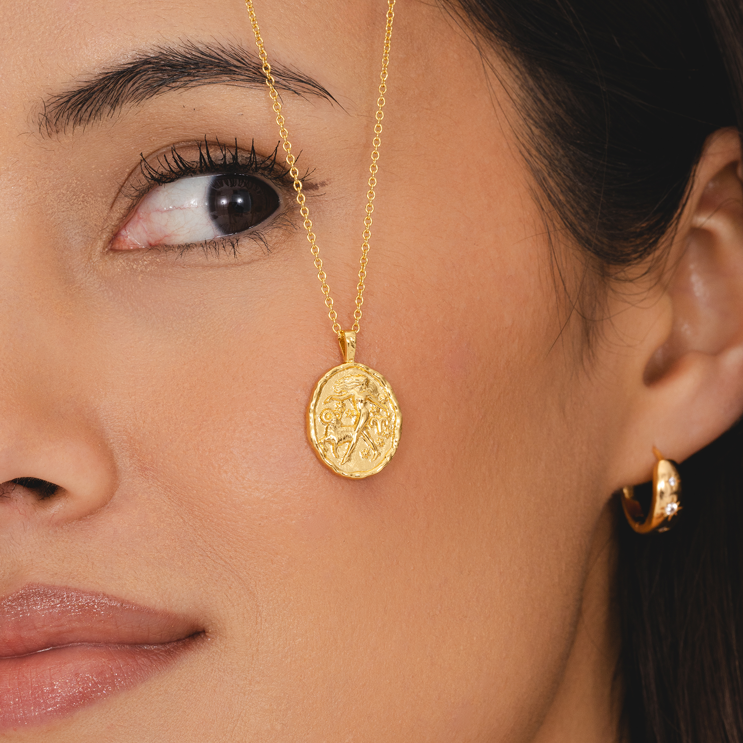 Rani & Co. gold plated Aries astrology necklace, vintage coin medallion woman and ram charm