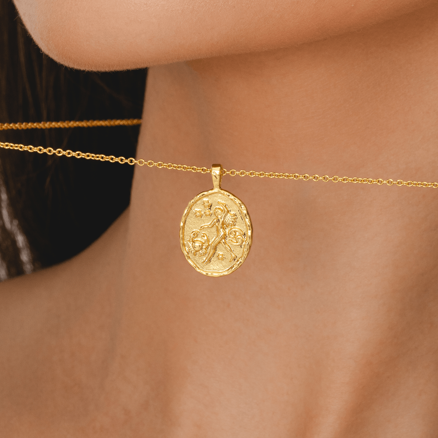 Gold Cancer horoscope necklace with crab zodiac symbol and constellation stars coin pendant astrology jewellery