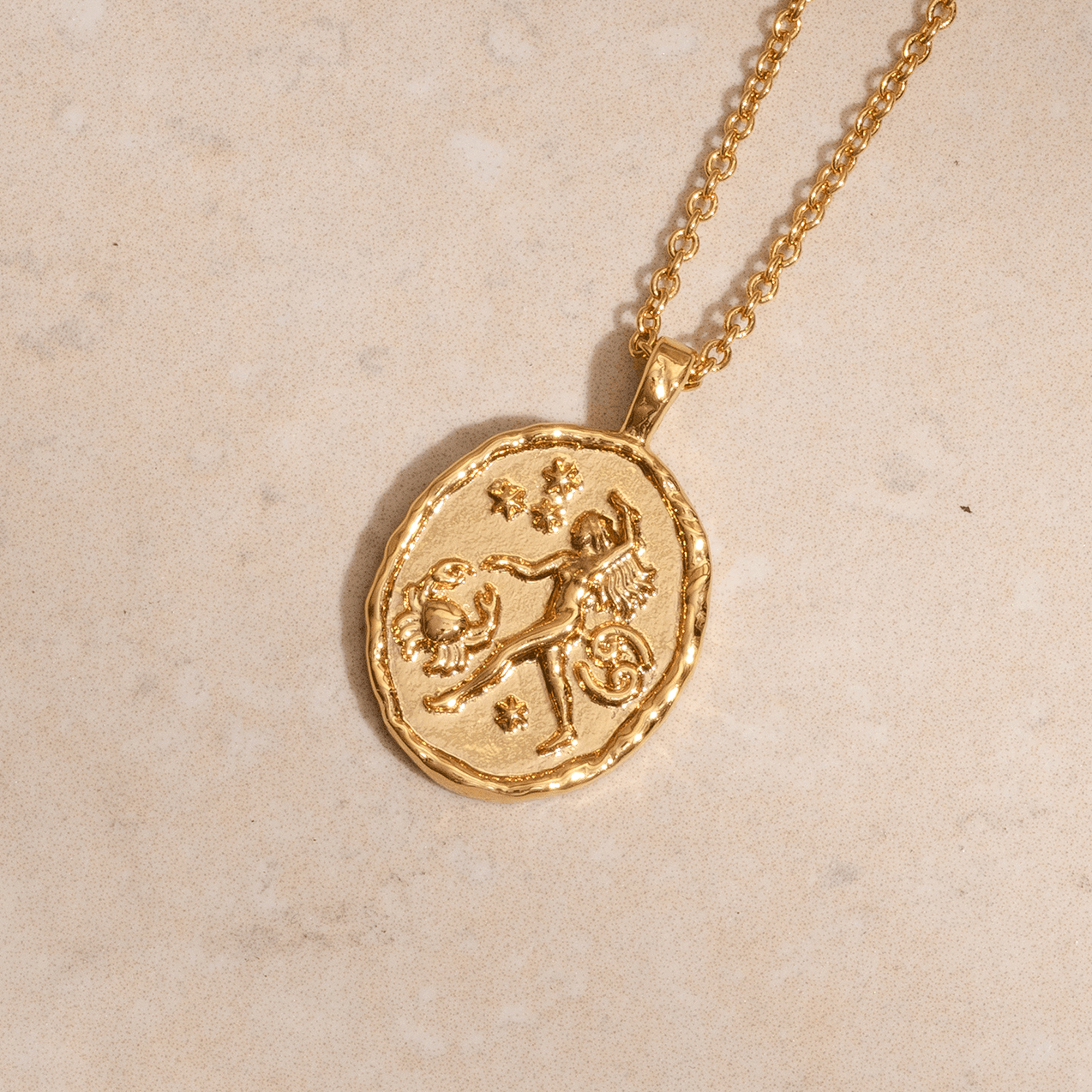 Cancer zodiac necklace gold coin pendant with crab symbol and constellation stars astrology jewellery for Cancer star sign