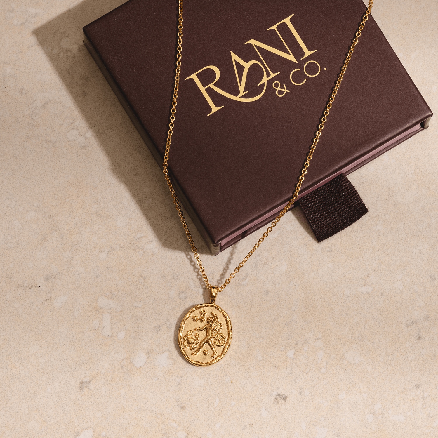 Gold Cancer zodiac sign necklace with crab symbol and constellation stars astrology coin pendant jewellery