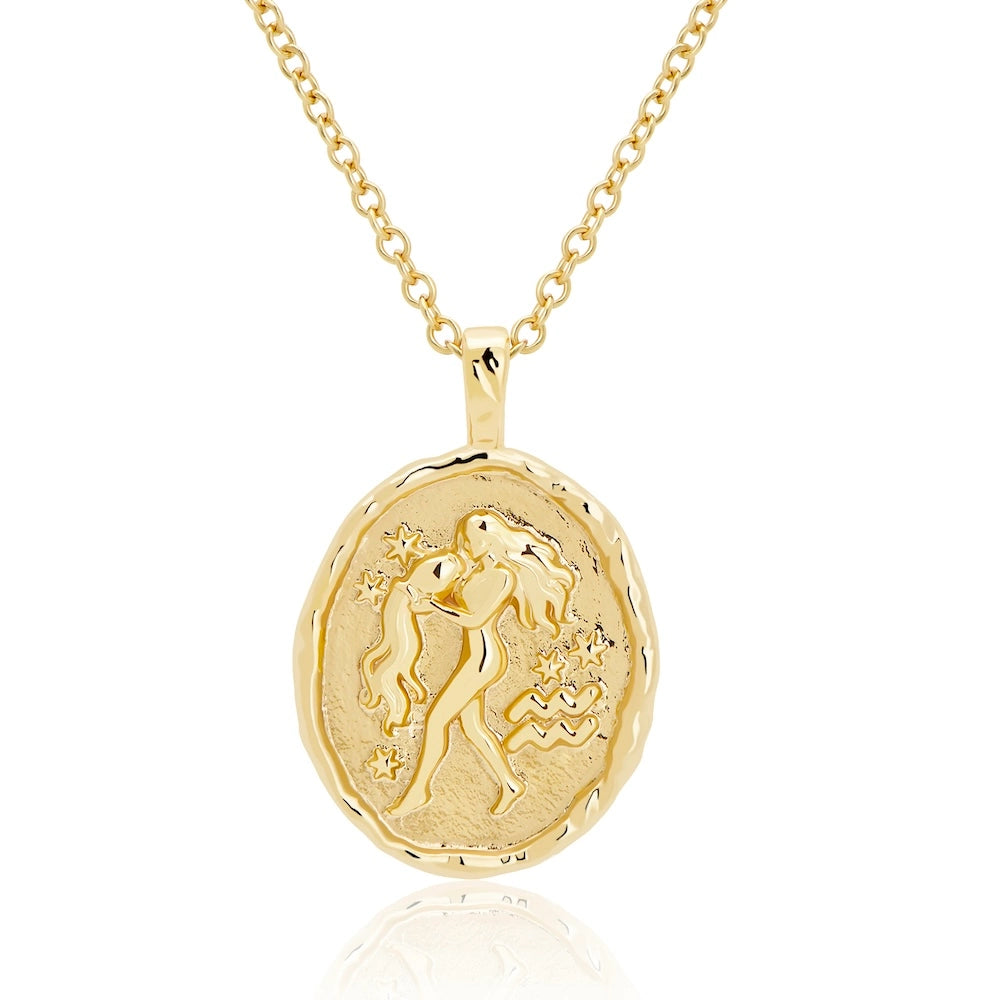 Rani & Co. Aquarius zodiac coin necklace 18k gold plated, water bearer constellation jewellery