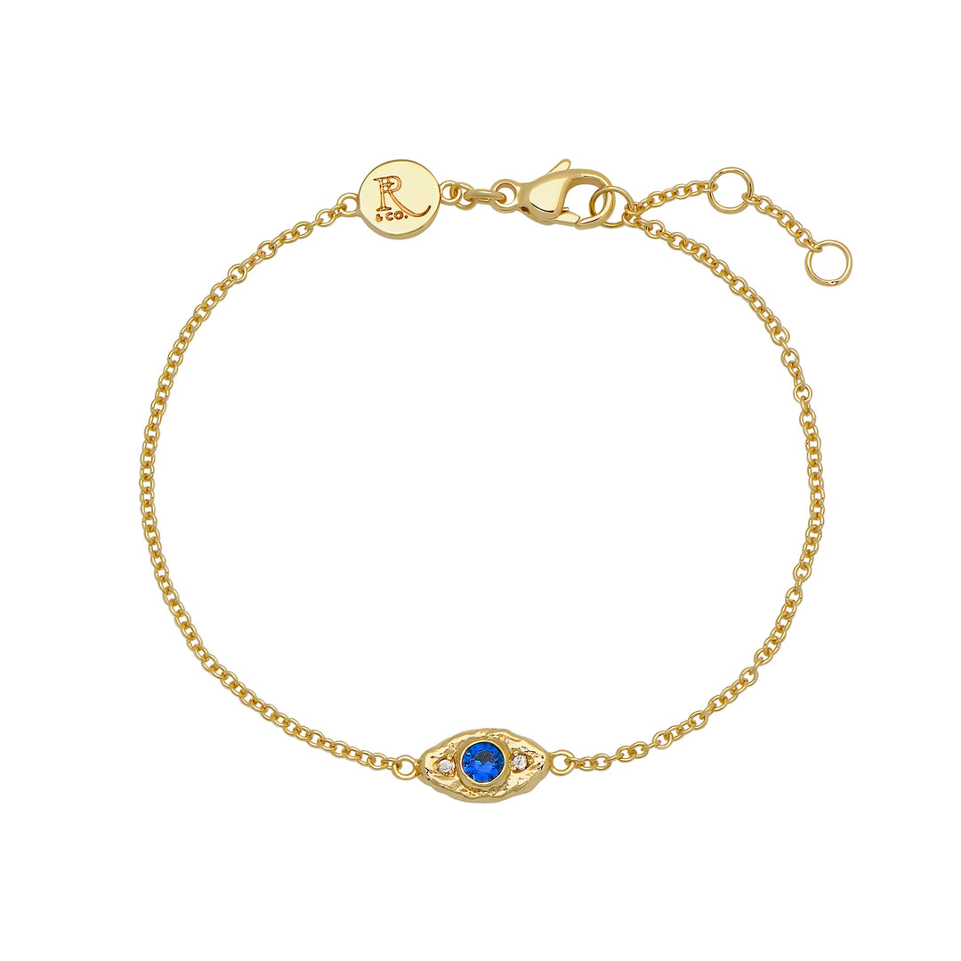 Recycled 18k gold plated evil eye bracelet blue cubic zirconia chain bracelet adjustable lobster clasp