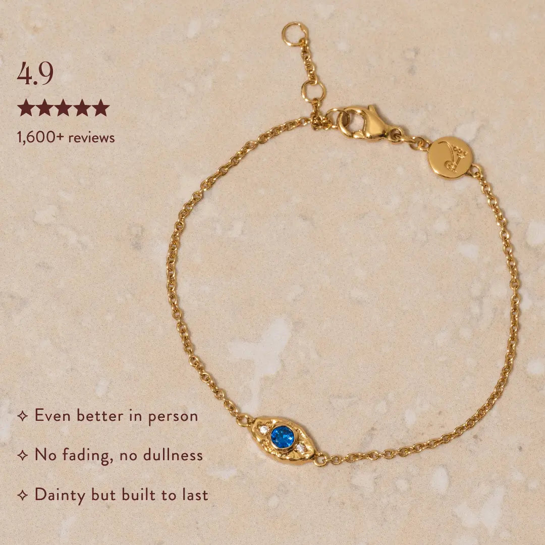 trending evil eye gold bracelet recycled brass 18k plated blue white cubic zirconia gift women adjustable chain