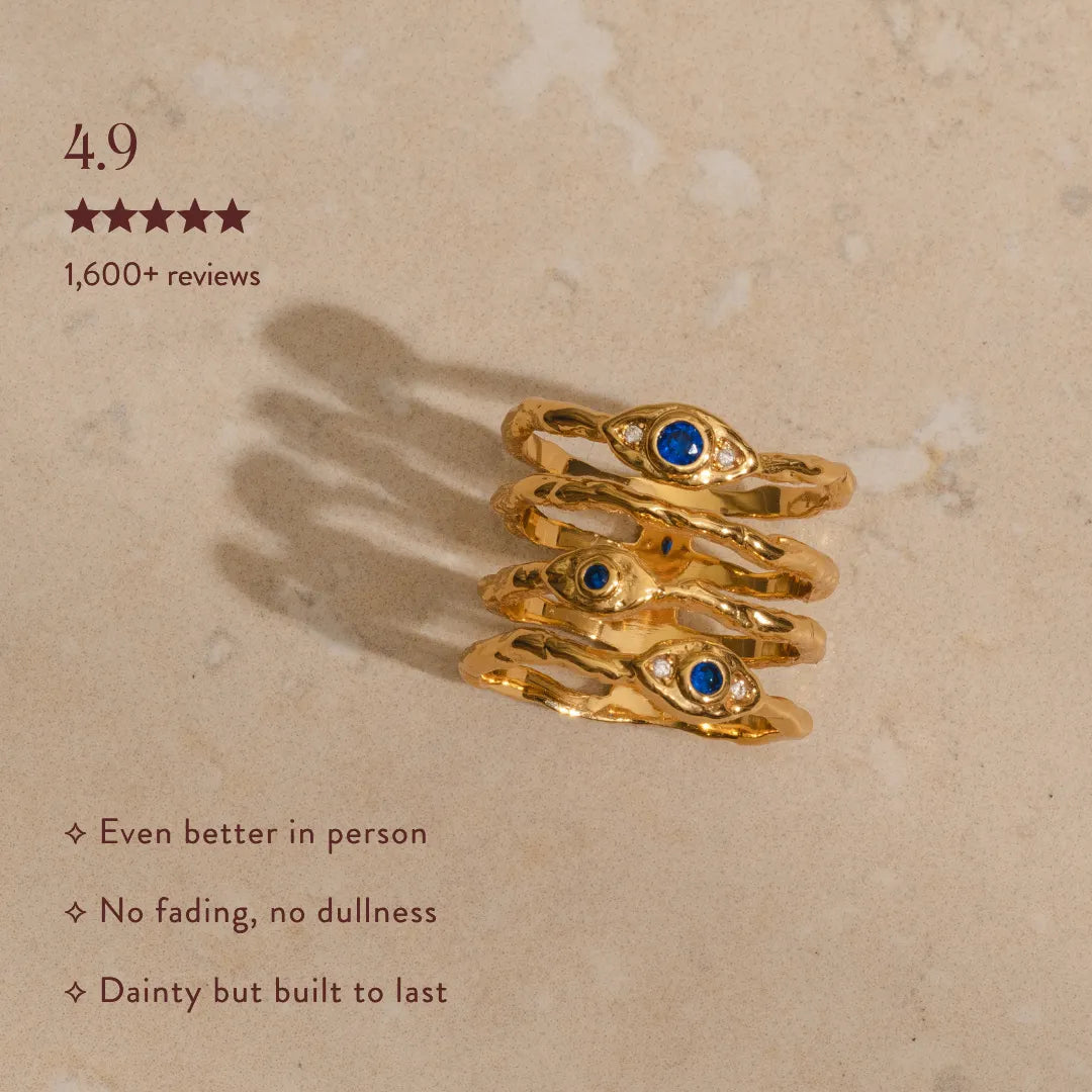 Trending evil eye stacked gold ring recycled brass 18k plated blue white cubic zirconia gift women boho