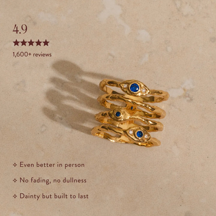 Trending evil eye stacked gold ring recycled brass 18k plated blue white cubic zirconia gift women boho