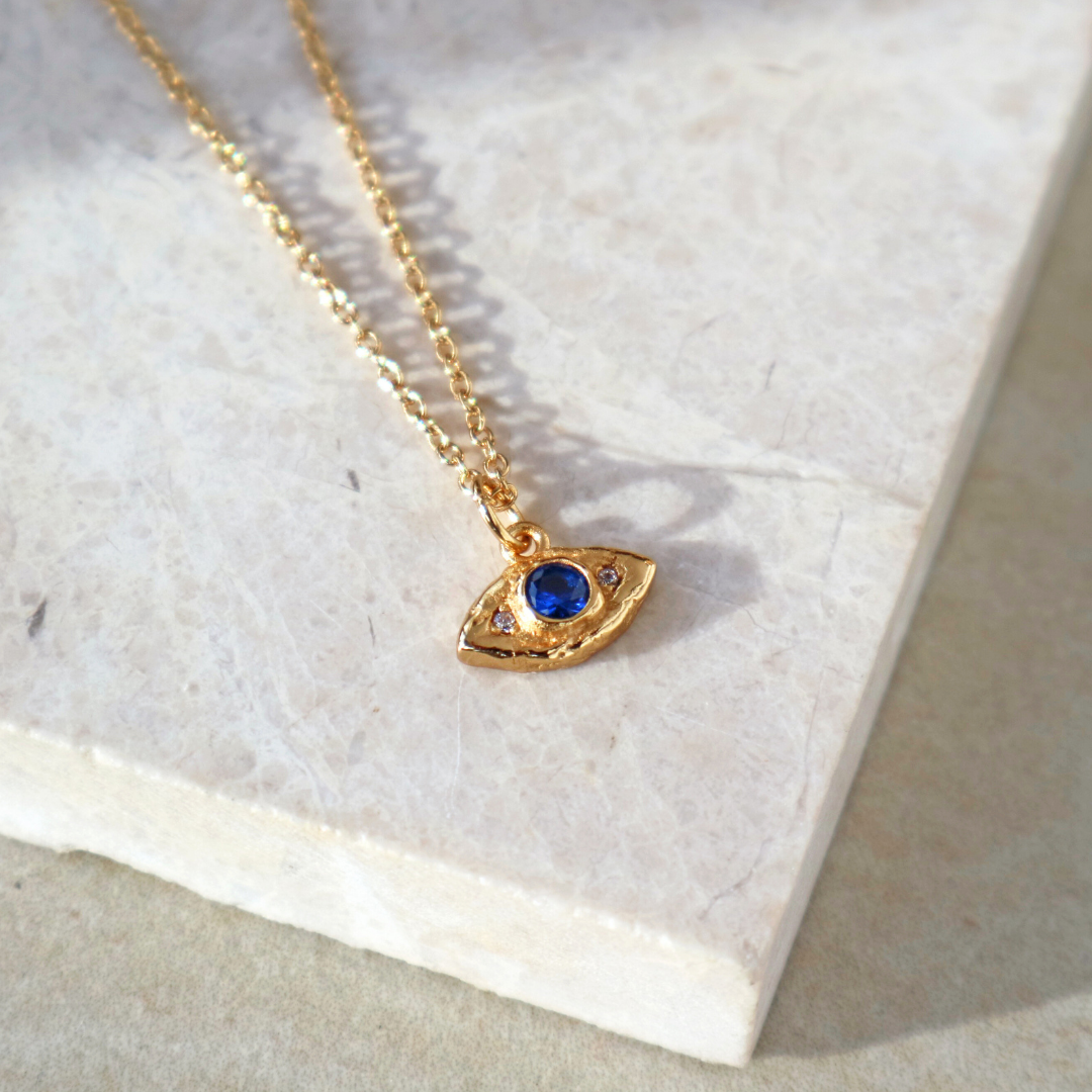 Gold necklace with delicate evil eye pendant with 18k plated by Rani and Co womens jewellery