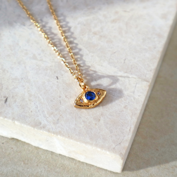 Gold necklace with delicate evil eye pendant with 18k plated by Rani and Co womens jewellery