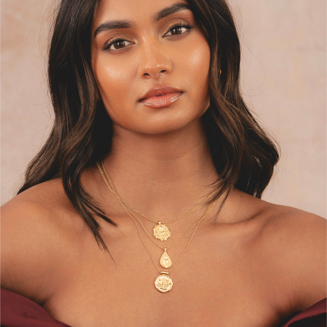 18k plated gold necklace for women featuring the powerful Hindu goddess Kali by Rani and Co