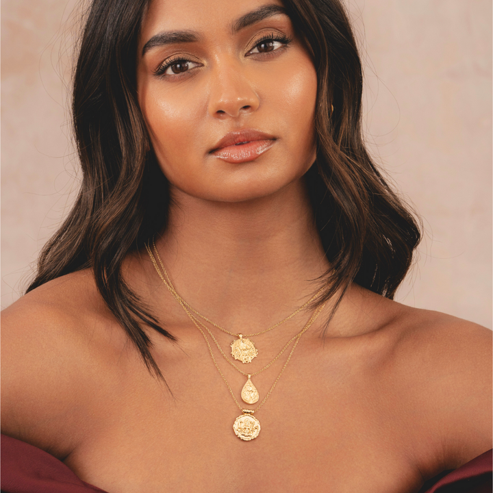 18k plated gold necklace for women featuring the powerful Hindu goddess Kali by Rani and Co