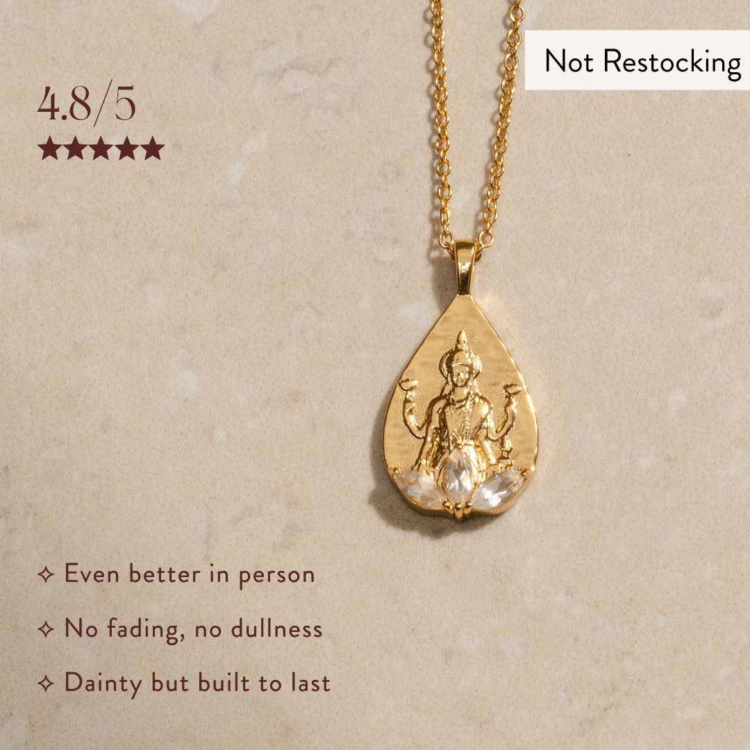 Limited Edition Goddess Lakshmi Rose Quartz Necklace with customer-rated quality and natural rose quartz pendant.
