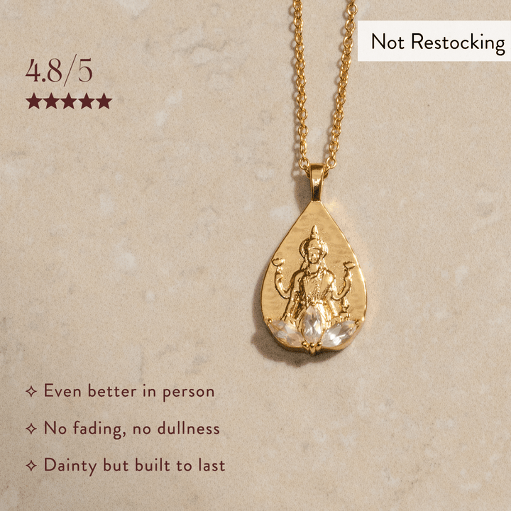Limited Edition Goddess Lakshmi Rose Quartz Necklace with customer-rated quality and natural rose quartz pendant.