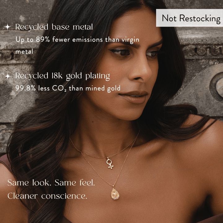 Limited Edition Goddess Lakshmi Rose Quartz Necklace crafted from recycled 18k gold-plated recycled brass.