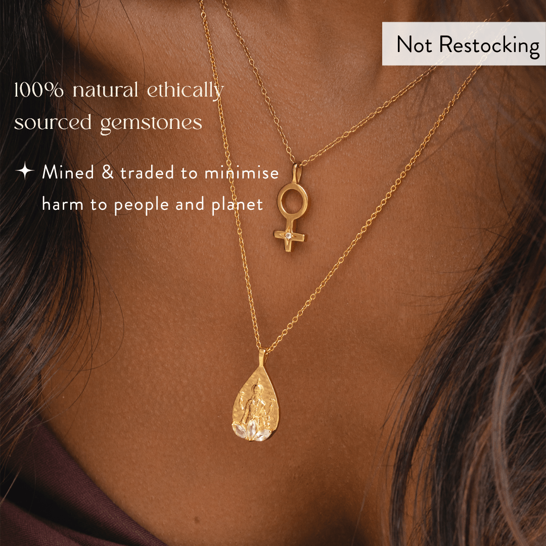 Limited Edition Goddess Lakshmi Rose Quartz Necklace with ethically sourced natural rose quartz gemstone.