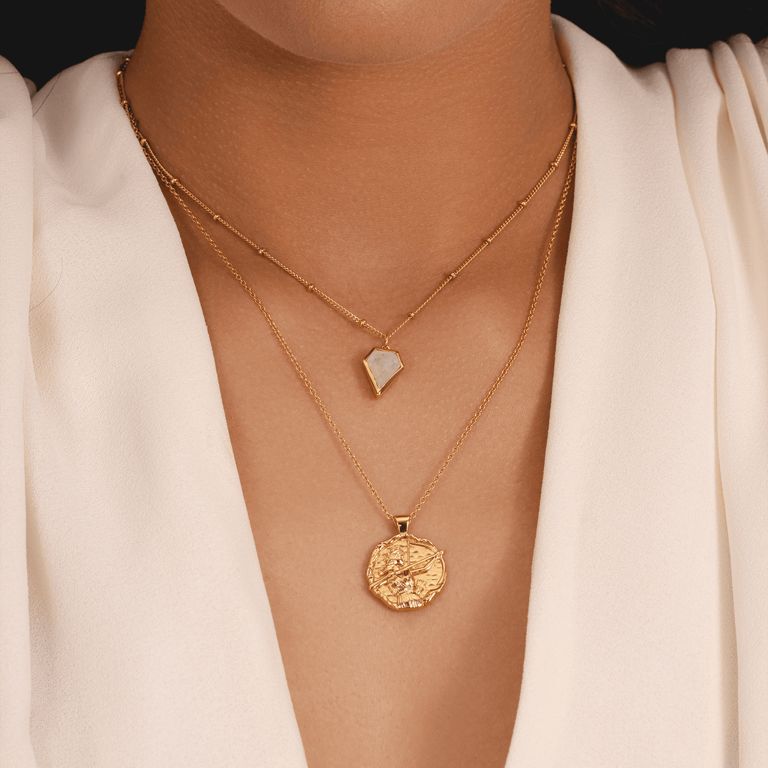 Goddess Artemis gold necklace, 18k gold plated pendant with archer detail, Greek mythology jewelry for women