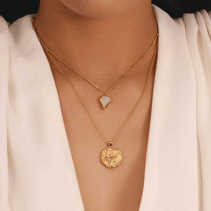 Goddess Artemis gold necklace, 18k gold plated pendant with archer detail, Greek mythology jewelry for women