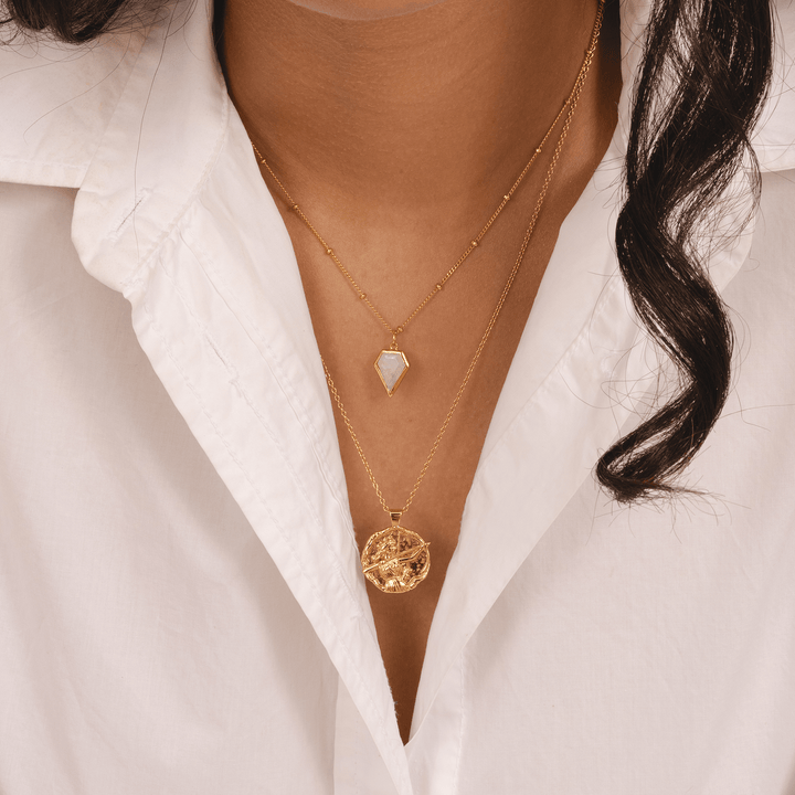 18k gold plated Artemis pendant necklace, Greek goddess of the hunt, bow and arrow charm, luxury gold jewellery