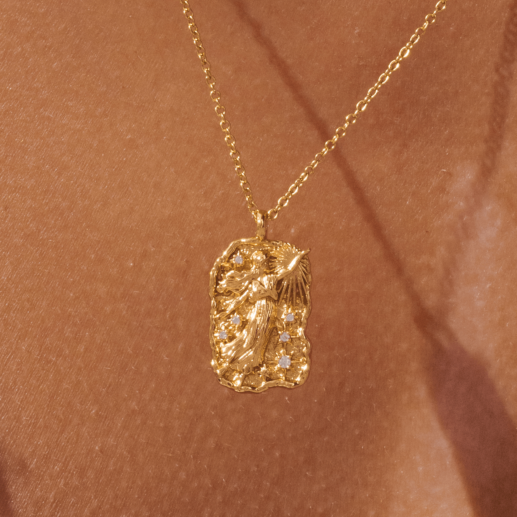Gold pendant necklace inspired by Greek Star goddess Asteria by Rani and Co womens jewellery