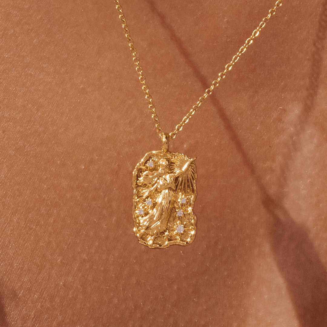 Gold pendant necklace inspired by Greek Star goddess Asteria by Rani and Co womens jewellery