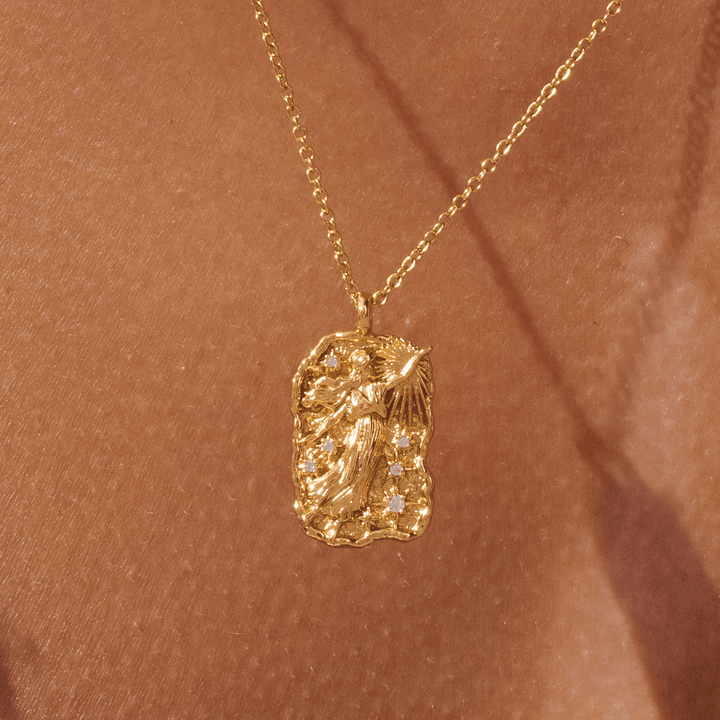 Gold pendant necklace inspired by Greek Star goddess Asteria by Rani and Co womens jewellery