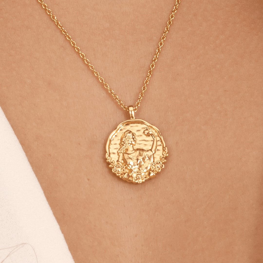 Greek Goddess Persephone necklace in 18k gold plated with pendant by Rani and Co womens jewellery