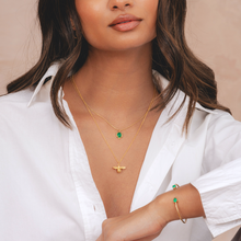 Gold pendant necklace with vibrant green onyx gemstone in 18k plated finish by Rani and Co womens jewellery