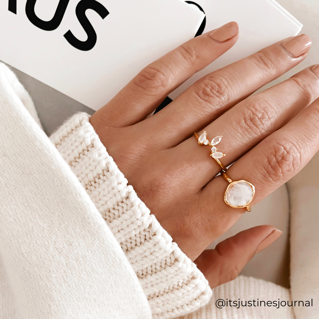 @itsjustinesjournal in Rani & Co. moonstone gold hammered band ring