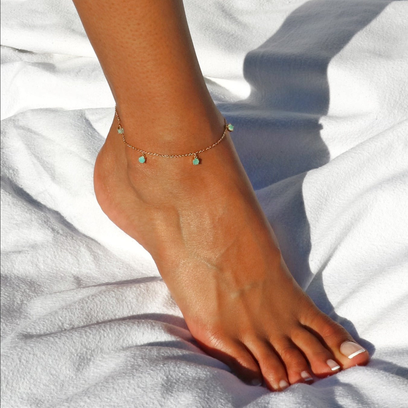 amazonite green crystal gold anklet