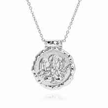 Silver Durga necklace featuring the Hindu warrior goddess by Rani and Co jewellery
