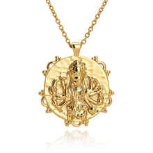 Gold pendant necklace featuring Hindu goddess Kali in 18k plated finish by Rani and Co womens jewellery