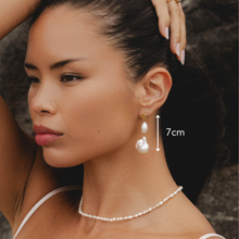 Gold drop pearl earrings with 18k gold plated finish by Rani and Co womens jewellery