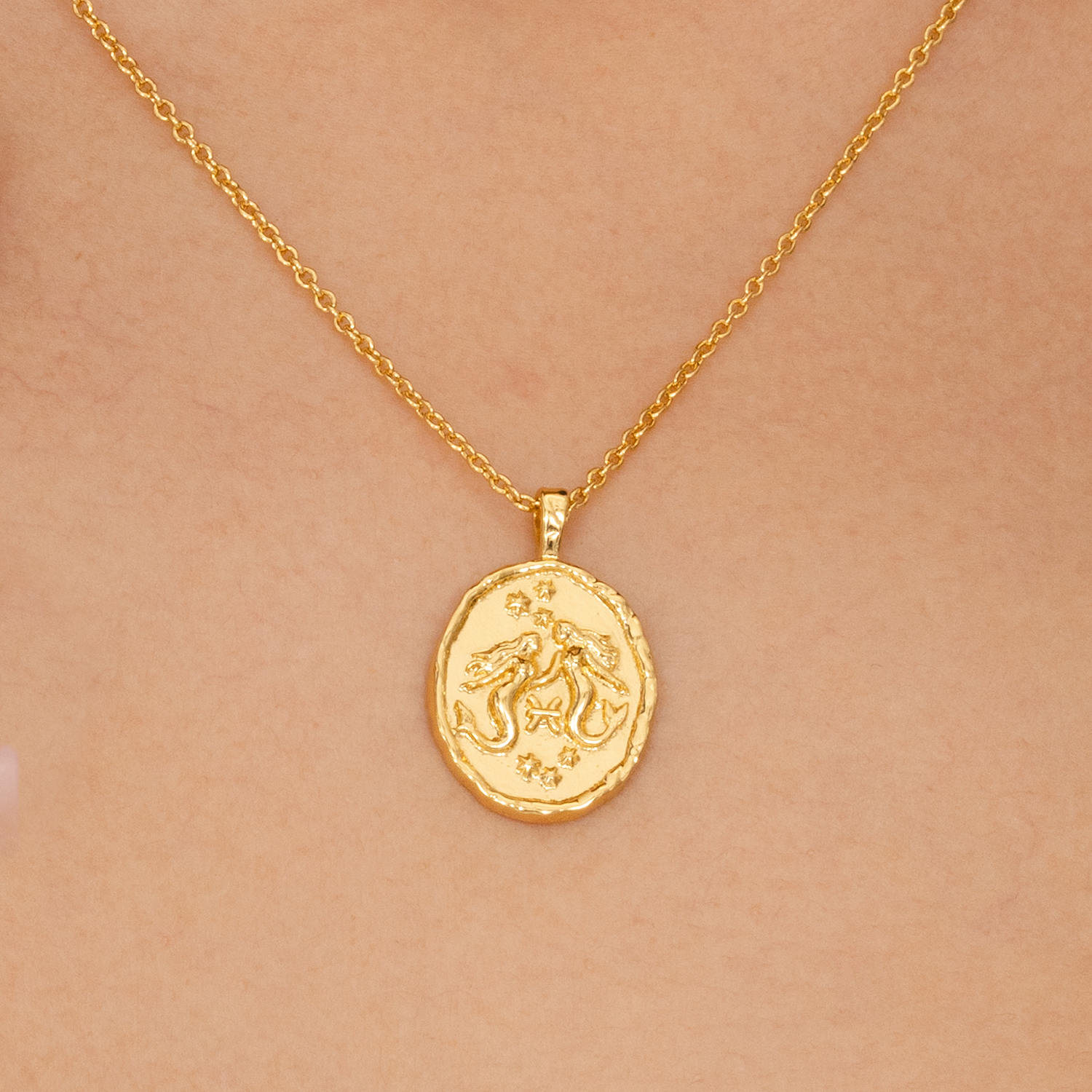 Rani & Co. 18k gold plated Pisces star sign medallion necklace with mermaid and star detail