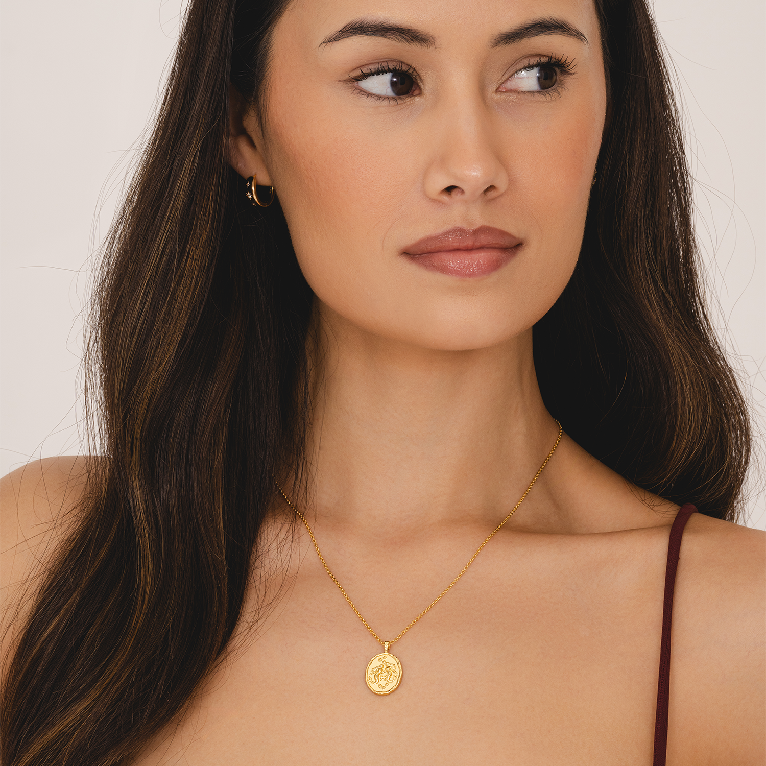 Rani & Co. gold plated Pisces coin pendant on cable chain, mermaid zodiac star sign necklace