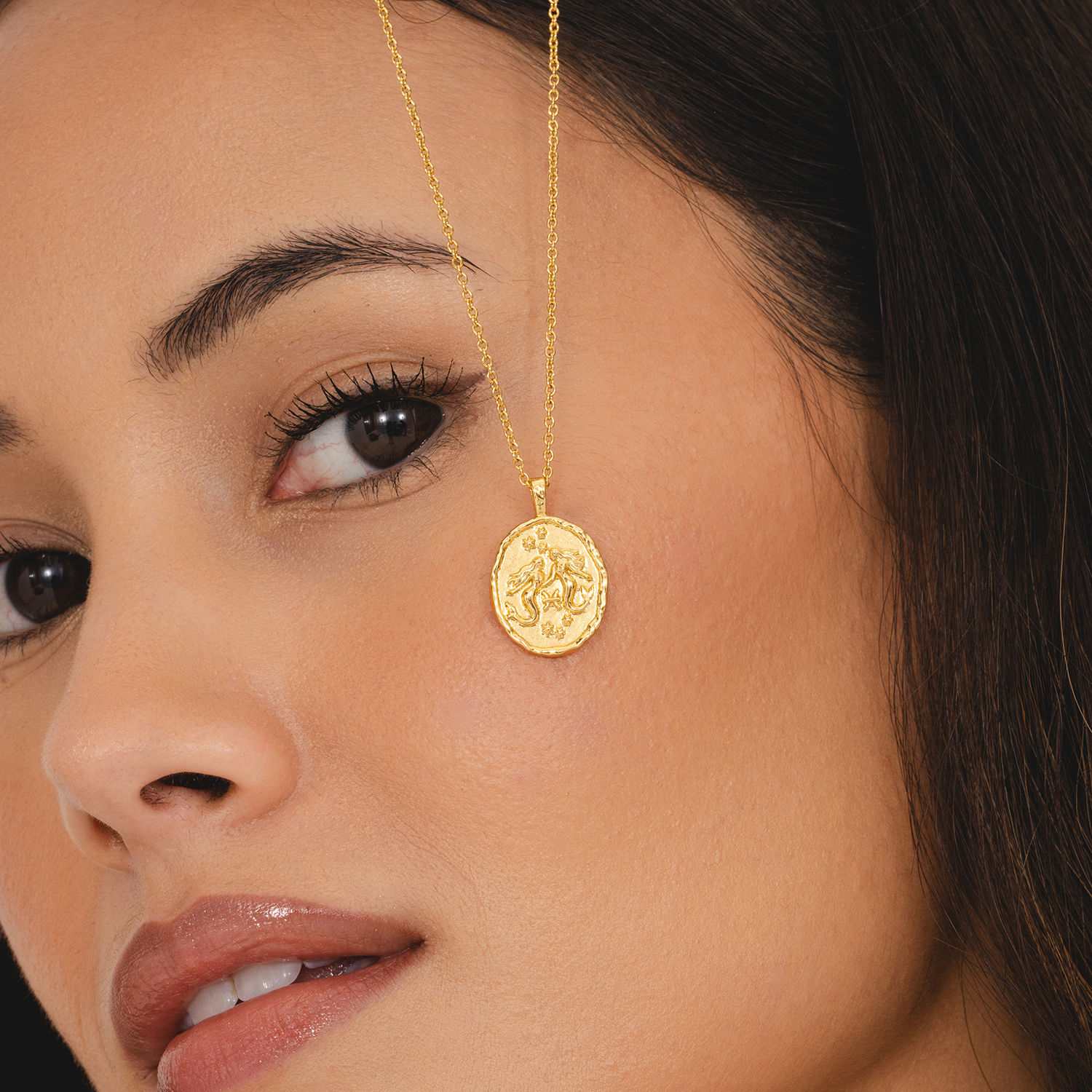 Rani & Co. gold Pisces zodiac coin necklace 18k plated, mermaid star sign jewellery gift