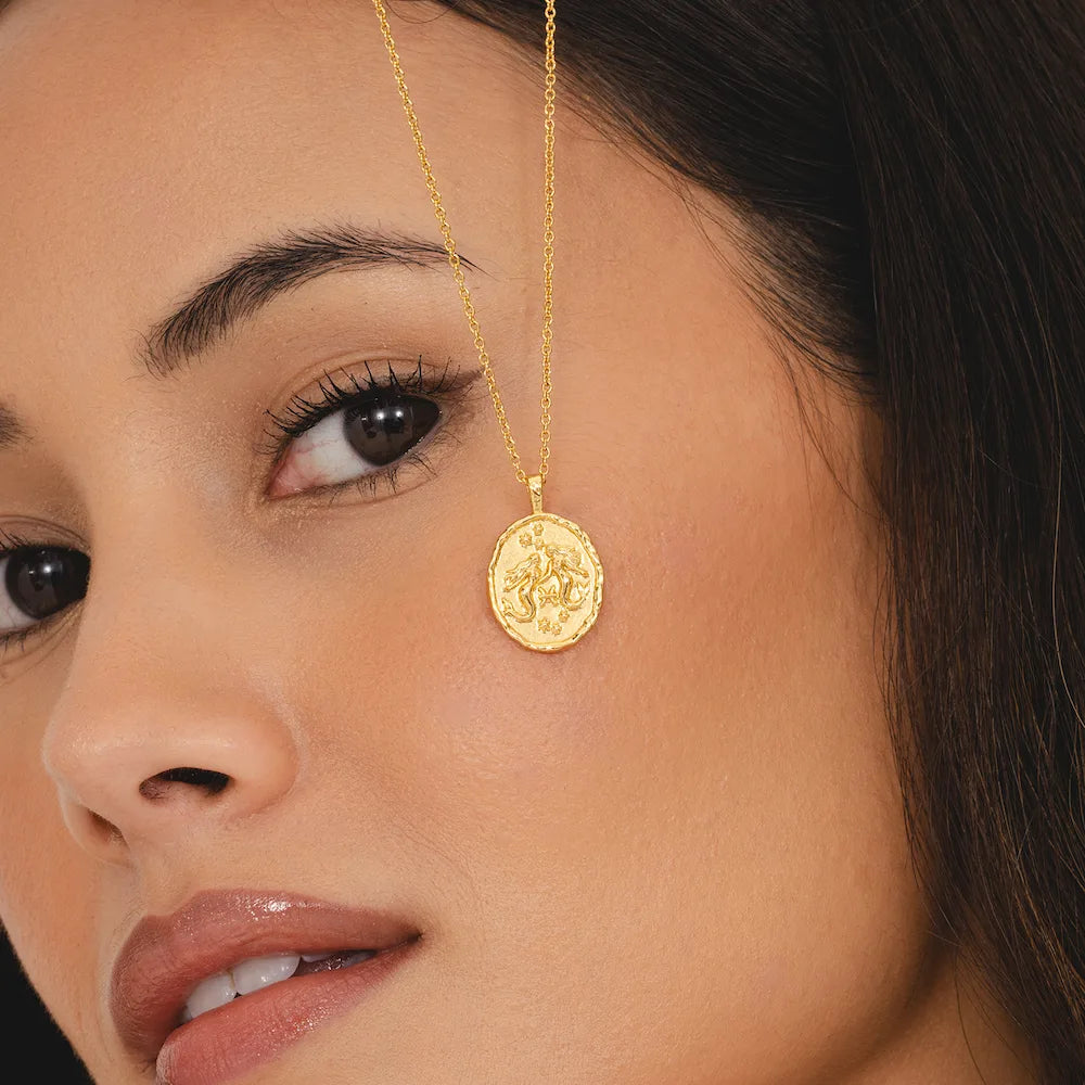 Rani & Co. gold Pisces zodiac coin necklace 18k plated, mermaid star sign jewellery gift