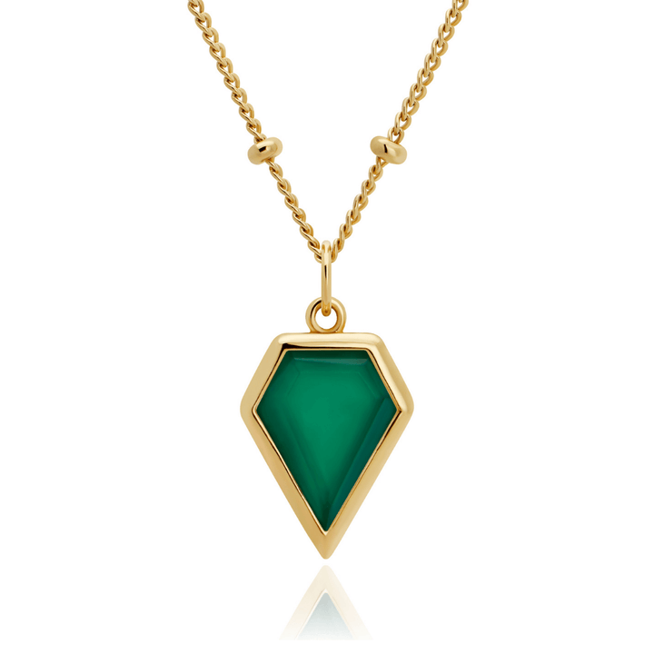 Green onyx kite shaped pendant necklace in 18k gold plated by Rani and Co womens jewellery