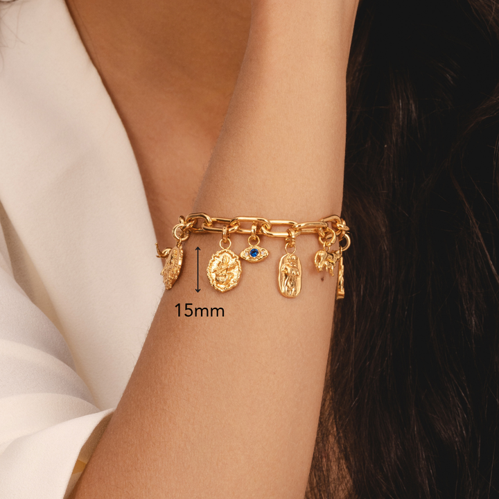 Elegant charm of hindu goddess Saraswati for gold charm bracelets by Rani and Co