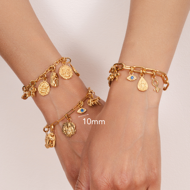 Gold evil eye charm for womens jewellery and meaningful charm jewellery in 18k gold plating by Rani and Co