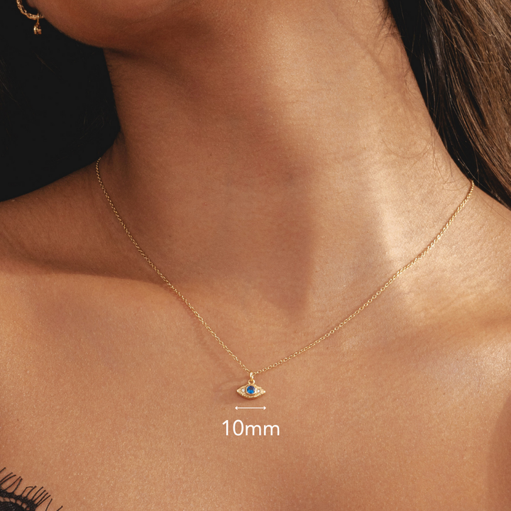 Womens gold necklace featuring an elegant evil eye charm in 18k plating by Rani and Co