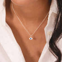 Recycled silver molten evil eye pendant with blue cubic zirconia, Rani & Co.