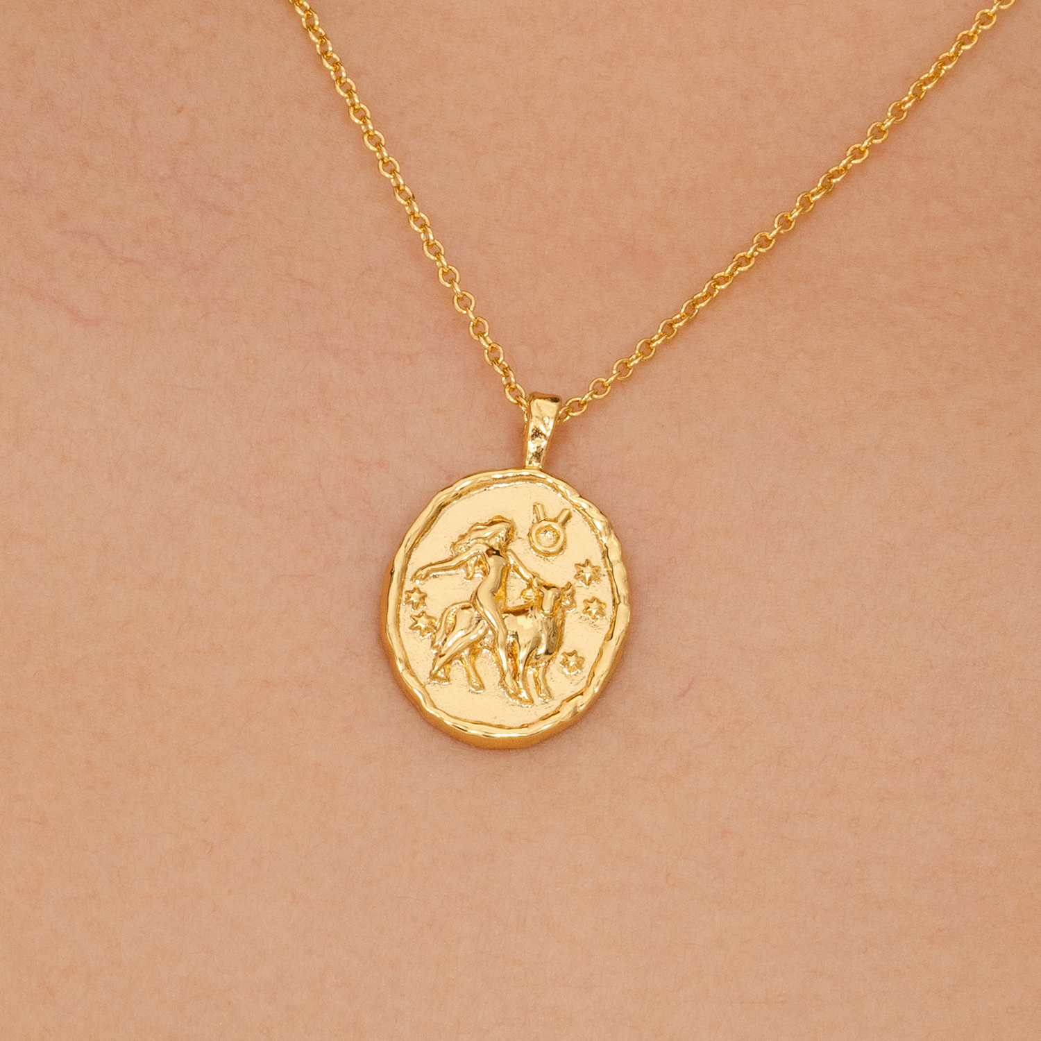Rani & Co. 18k gold plated Taurus star sign medallion necklace, astrology jewellery gift
